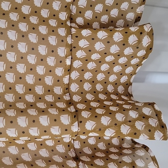 Loft Size M Mustard Brown/Yellow/Green Patterned Long Sleeve Semi-Sheer Blouse - Picture 3 of 14